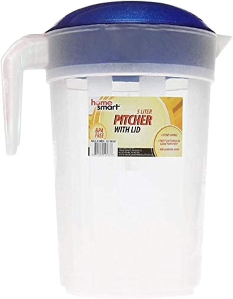 Water Pitcher, Tea Pitcher With Lid, 1.3 Gallon Pitcher, Drink Container, Pitchers Beverage Pitchers, Juice Containers With Lids For Fridge, 5 Liter Plastic Pitchers, Ice Tea Pitcher For Fridge (Blue)