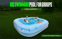 Prelit LED Inflatable Rectangular Swimming Pool 79″ x 59″ x 20″ – Durable Nighttime Glow w/ 3 Light Modes, Quick Setup, Family Fun Ages 6+