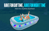 Prelit LED Inflatable Rectangular Swimming Pool 79″ x 59″ x 20″ – Durable Nighttime Glow w/ 3 Light Modes, Quick Setup, Family Fun Ages 6+
