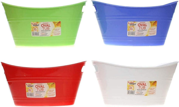 Oval plastic storage tubs with handle - Small size: (12.8" x 9" x 6.3") - Oval plastic tub with handle - store small items at home, classroom, beauty salon - 4 colors Blue, White, Red and Green