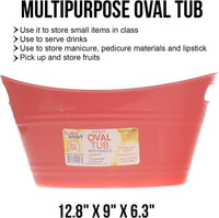 Oval plastic storage tubs with handle - Small size: (12.8" x 9" x 6.3") - Oval plastic tub with handle - store small items at home, classroom, beauty salon - 4 colors Blue, White, Red and Green