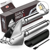 New Garlic Press. Stainless Steel Mincer & Crusher With Silicone Roller Peeler. Easy Squeeze, Rust Proof, Dishwasher Safe, Easy Clean. By Alpha Grillers - My Home Goodsz