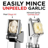 New Garlic Press. Stainless Steel Mincer & Crusher With Silicone Roller Peeler. Easy Squeeze, Rust Proof, Dishwasher Safe, Easy Clean. By Alpha Grillers - My Home Goodsz