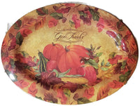 Large Oval"Let Us Give Thanks" Turkey or Pumpkin Harvest Thanksgiving Melamine Platter Dish 18" x 13.5" (Pumpkin - Give Thanks) - My Home Goodsz