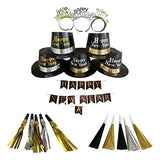 New Years Eve Party Supplies for 10, New Year Eve Celebration, Includes - 21 Pieces, 5 Top Hats, 5 Tiaras, 5 Blowing Horns, 5 Squawkers and 1 Banner